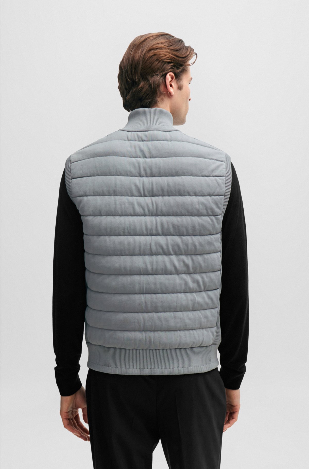 Padded regular-fit gilet in mixed materials, Grey