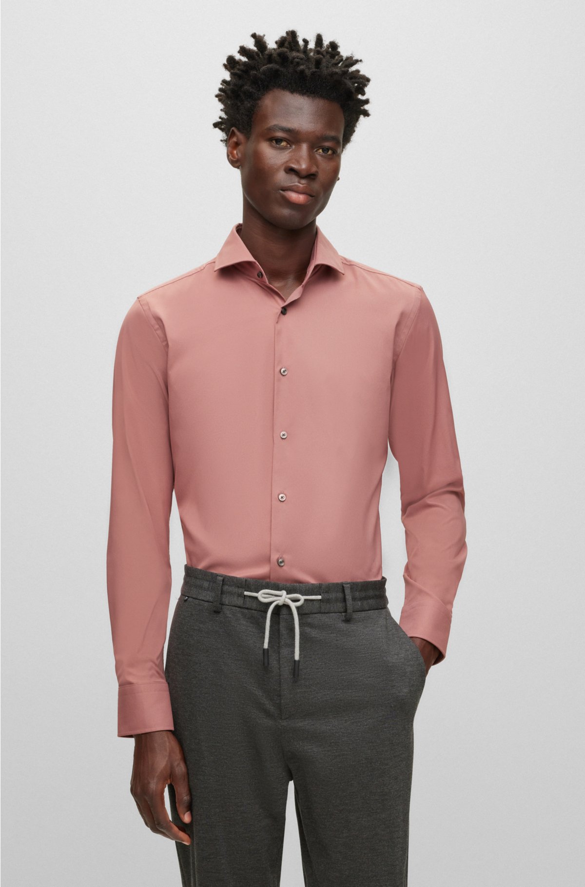 BOSS - Slim-fit shirt in performance-stretch twill