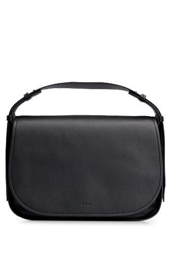 Grained-leather crossbody bag with embossed logo, Black