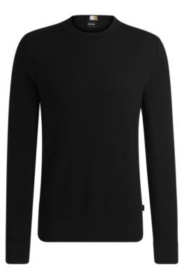 Hugo Boss Micro-structured Sweater In Cotton In Black