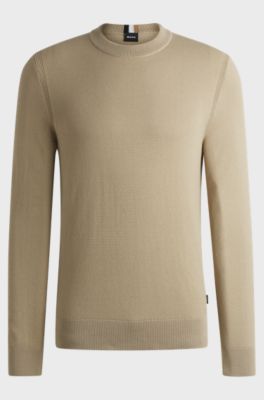 Micro-structured sweater in cotton, Light Beige