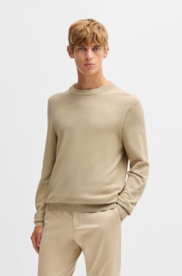 Micro-structured sweater in cotton, Light Beige