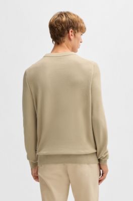 Micro-structured sweater in cotton, Light Beige