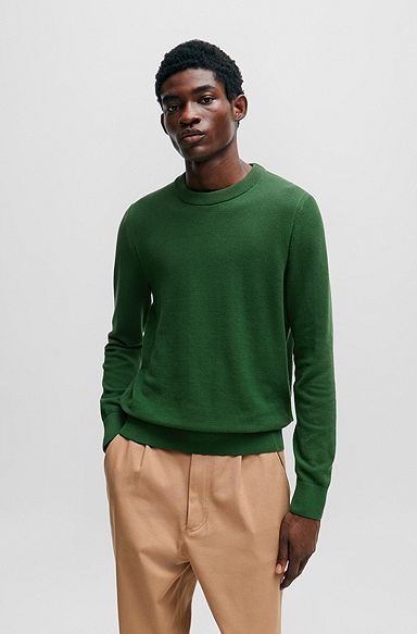 Micro-structured crew-neck sweater in cotton, Green