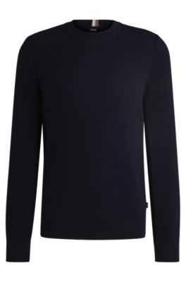 Micro-structured sweater in cotton, Dark Blue