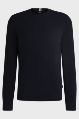 Micro-structured sweater in cotton, Dark Blue