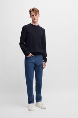 Micro-structured sweater in cotton, Dark Blue