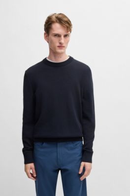 Micro-structured sweater in cotton, Dark Blue