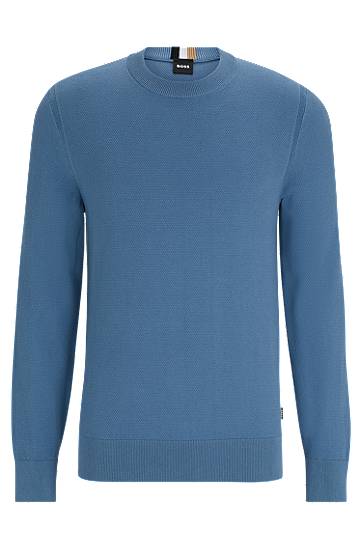 Micro-structured crew-neck sweater in cotton, Hugo boss
