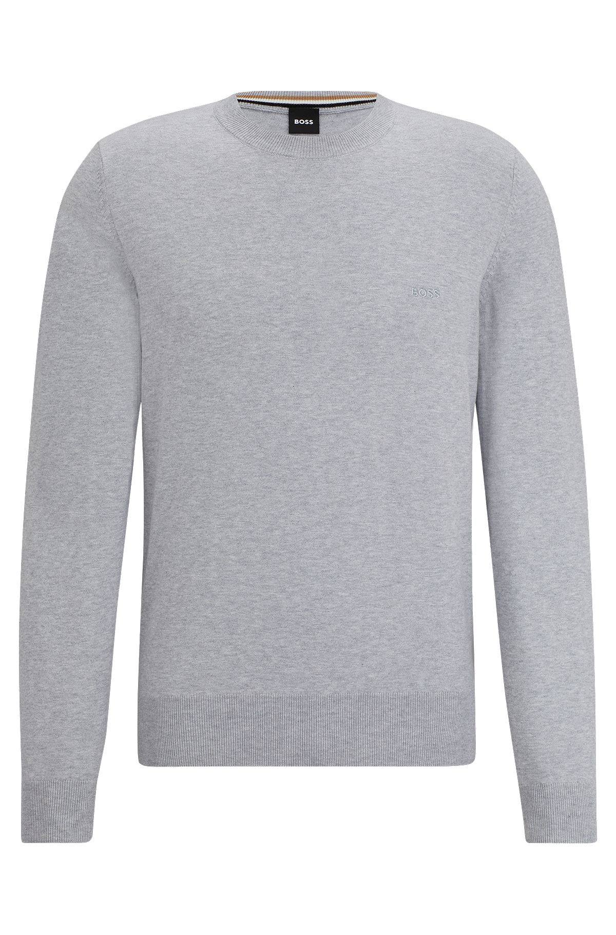 Crew-neck sweater in cotton with embroidered logo, Light Grey