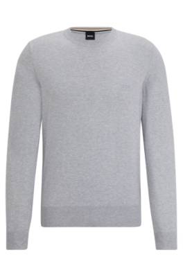 Hugo Boss Crew-neck Sweater In Cotton With Embroidered Logo In Gray