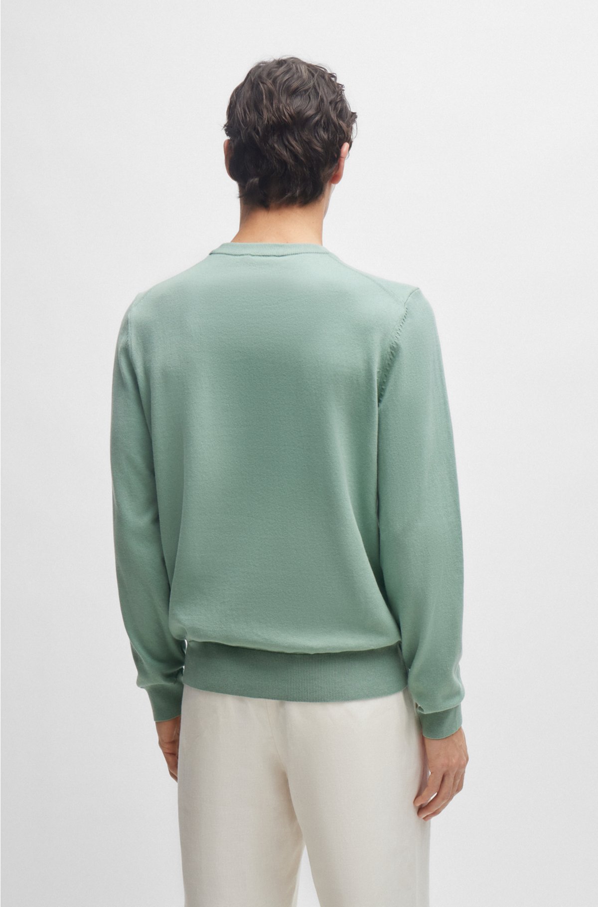 Crew-neck sweater in cotton with embroidered logo, Light Green