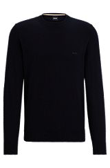 Crew-neck sweater in cotton with embroidered logo, Dark Blue