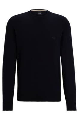 Hugo Boss Crew-neck Sweater In Cotton With Embroidered Logo In Black
