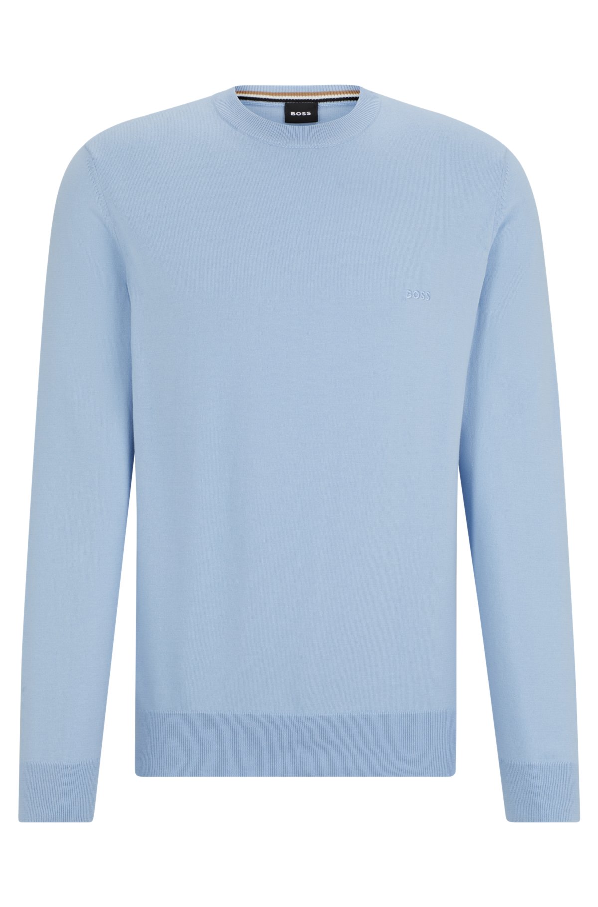 Crew-neck sweater in cotton with embroidered logo, Light Blue