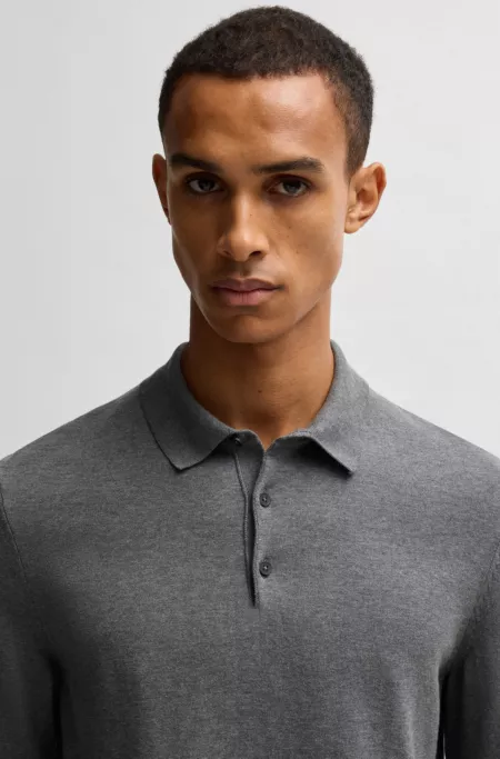 Regular-fit knit polo sweater in cotton jersey