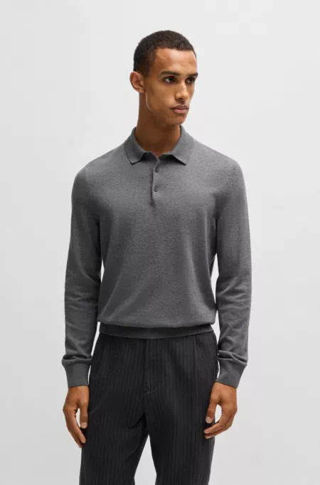 Regular-fit knit polo sweater in cotton jersey