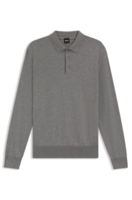 Pull en coton &agrave; col polo, Gris
