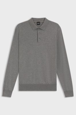 Maglione in cotone con colletto polo, Grigio