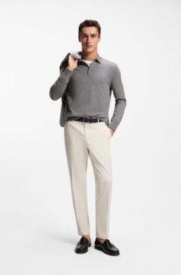 Cotton sweater with polo collar, Grey