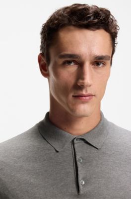 Cotton sweater with polo collar, Grey