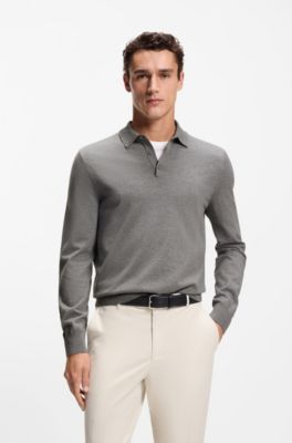 Cotton sweater with polo collar, Grey