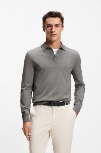 Cotton sweater with polo collar, Grey