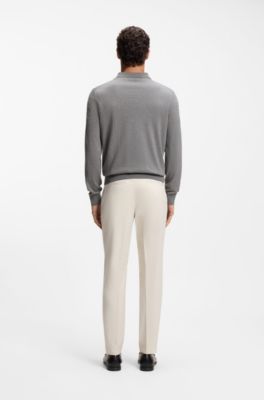 Pull en coton &agrave; col polo, Gris