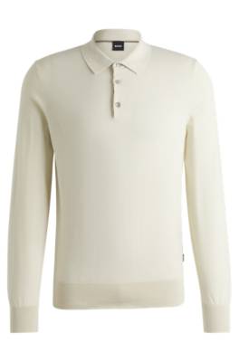 Hugo Boss Cotton-jersey Regular-fit Sweater With Polo Collar In Neutral