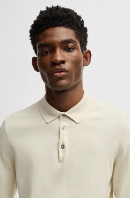 Regular-fit knit polo sweater in cotton jersey