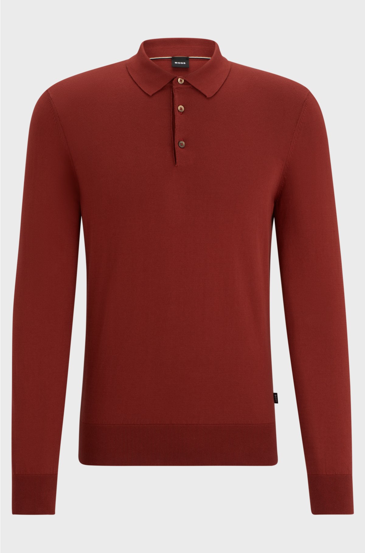 Cotton-jersey regular-fit sweater with polo collar, Dark Red