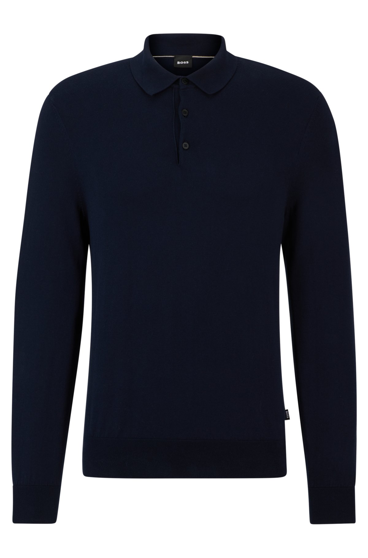 Cotton-jersey regular-fit sweater with polo collar, Dark Blue