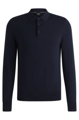 Hugo Boss Cotton-jersey Regular-fit Sweater With Polo Collar In Blue