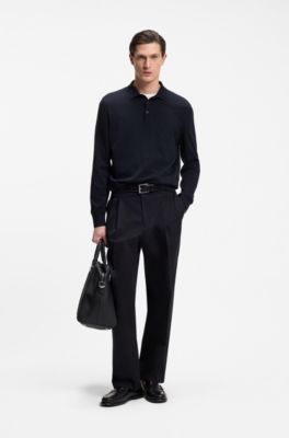 Cotton sweater with polo collar, Dark Blue