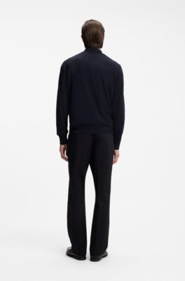 Cotton sweater with polo collar, Dark Blue