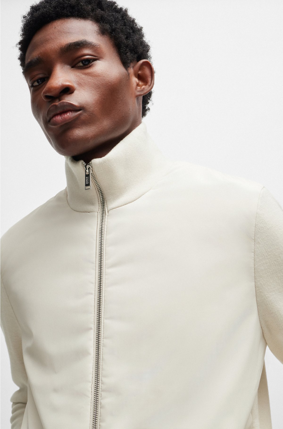 Porsche x BOSS mixed-material jacket with special branding, Natural