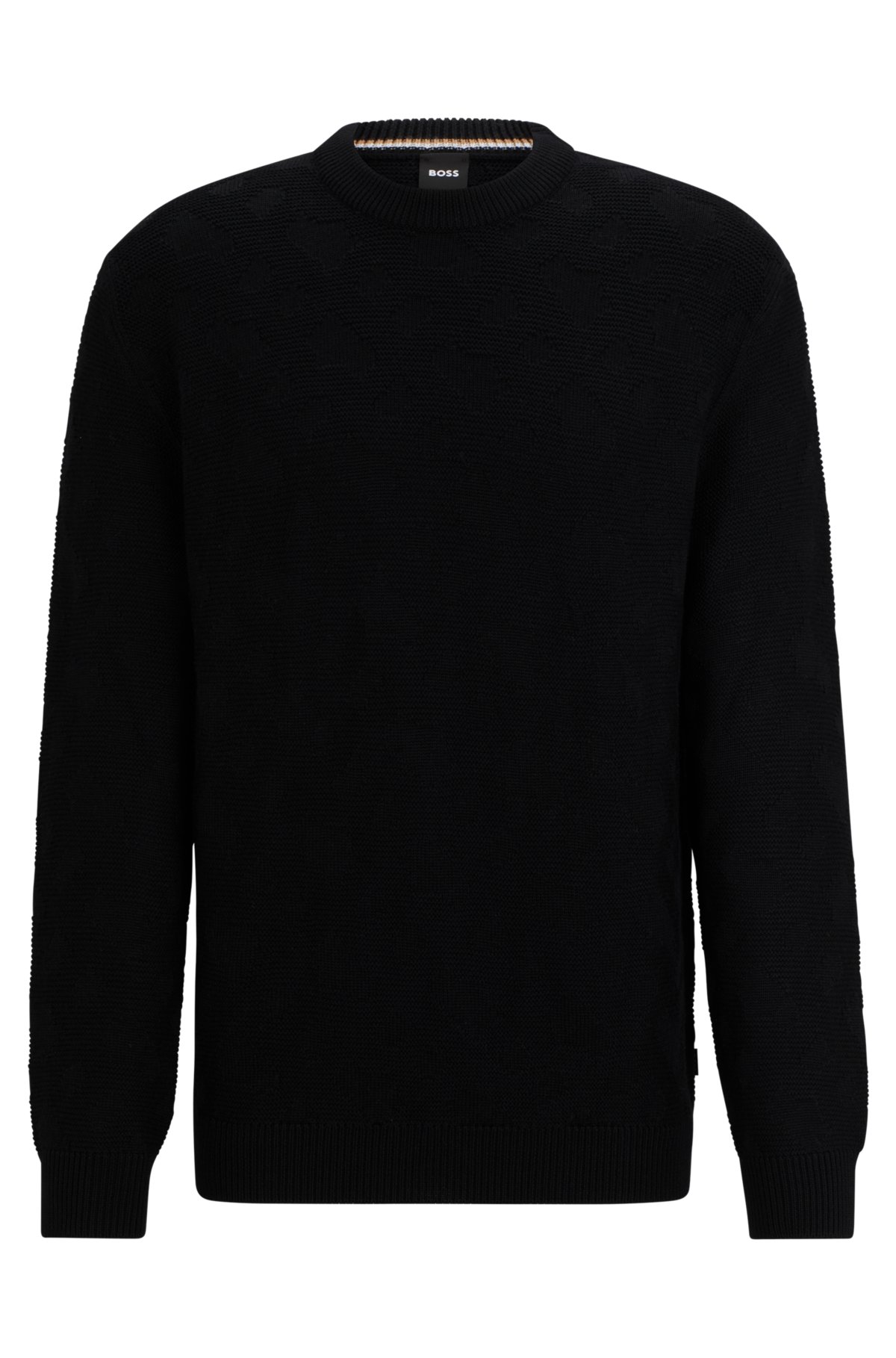 Monogram-structured sweater in virgin wool, Black