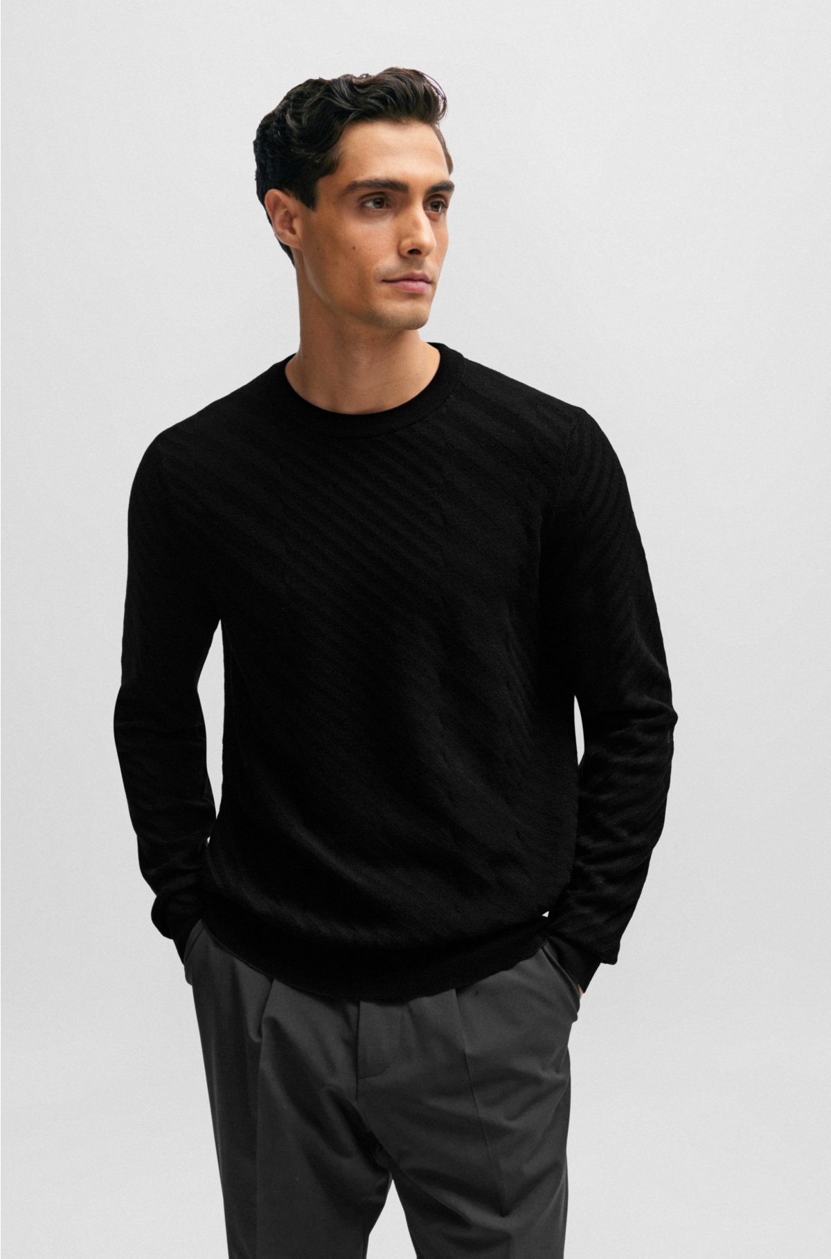 BOSS - Graphic-jacquard sweater in a virgin-wool blend