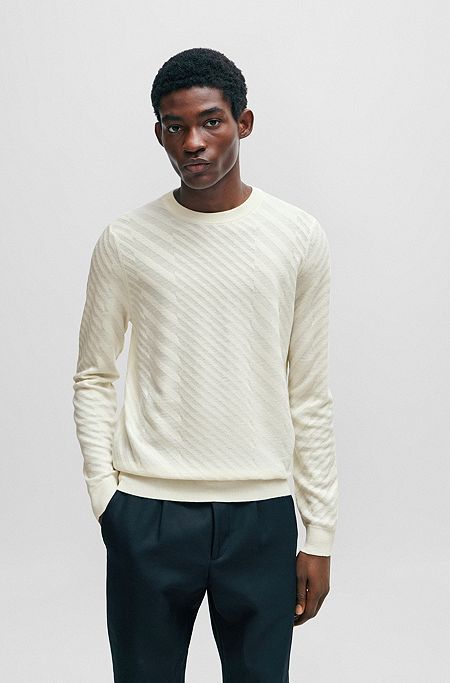 Graphic-jacquard sweater in a virgin-wool blend, White