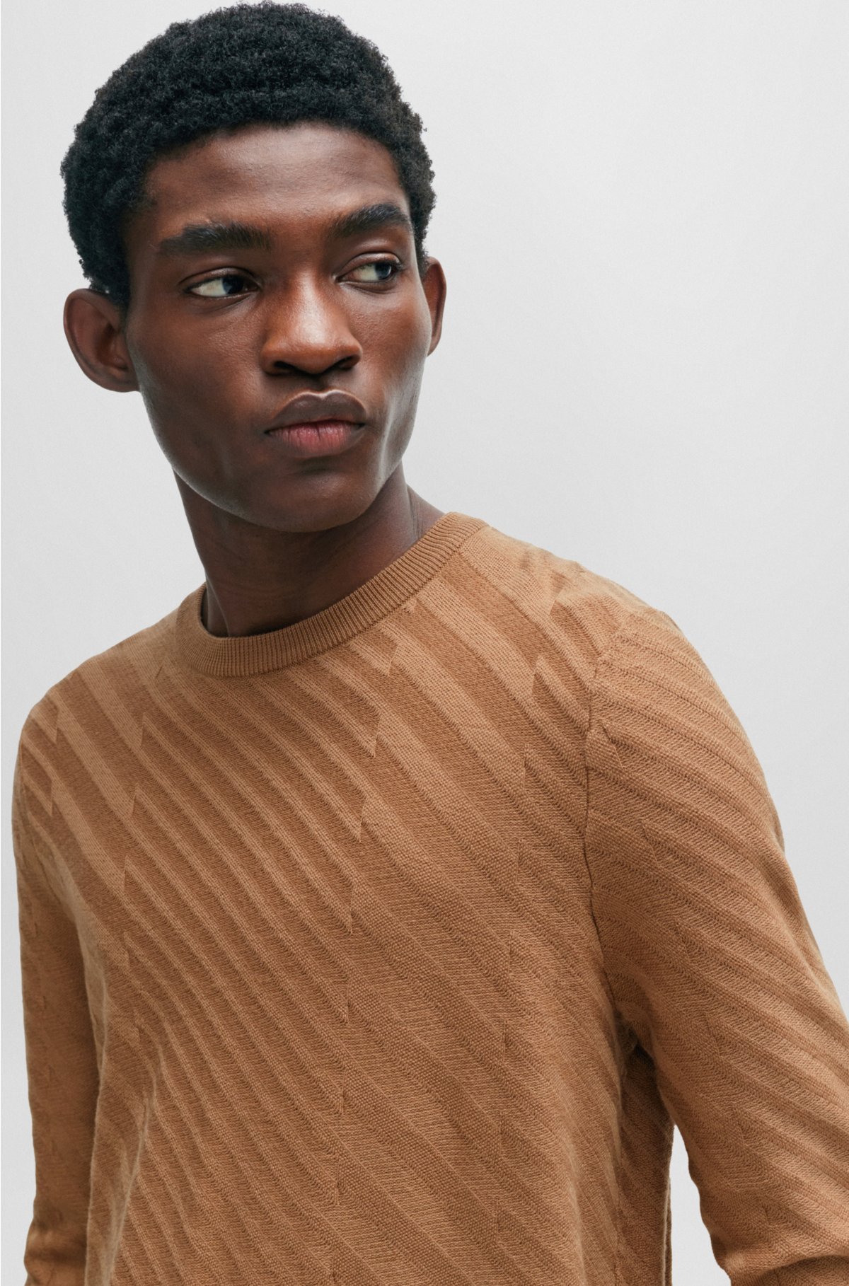 Graphic-jacquard sweater in a virgin-wool blend, Beige