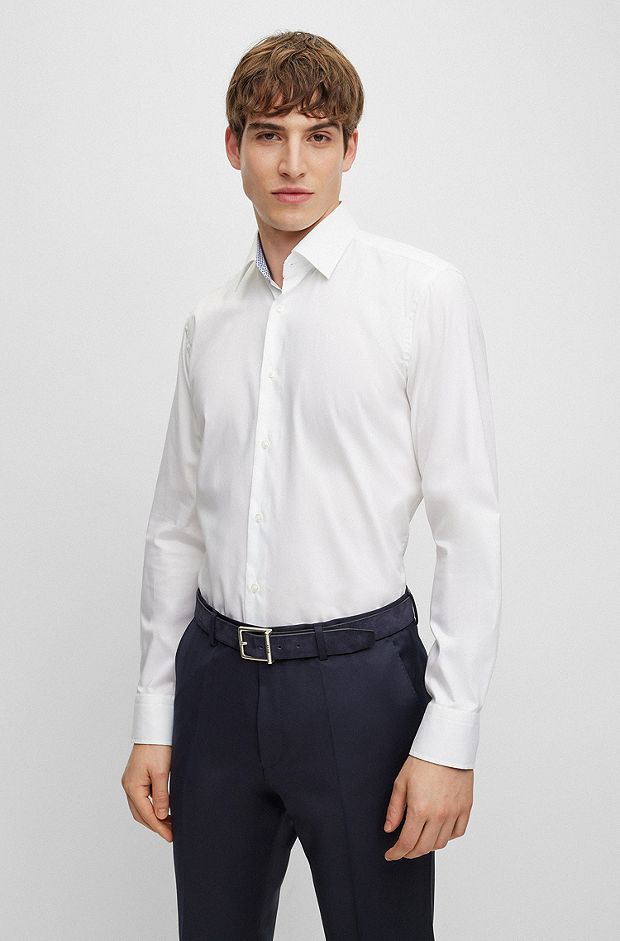 Regular-fit overhemd in popeline van gemakkelijk te strijken katoen, Wit