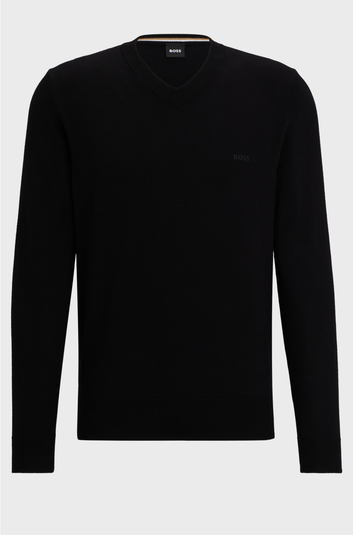 V-neck sweater in cotton with embroidered logo, Black