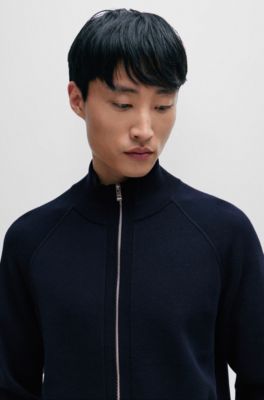 BOSS Zipup cardigan in cotton and virgin wool