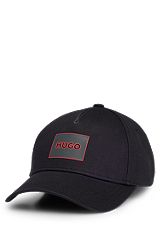 Cappellino in twill di cotone con etichetta con logo, Nero