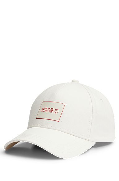 Cappellino in twill di cotone con etichetta con logo, Bianco
