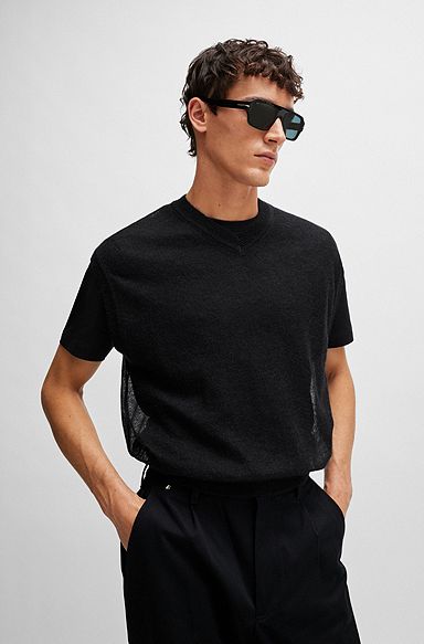 Regular-fit sleeveless sweater in a translucent knit, Black
