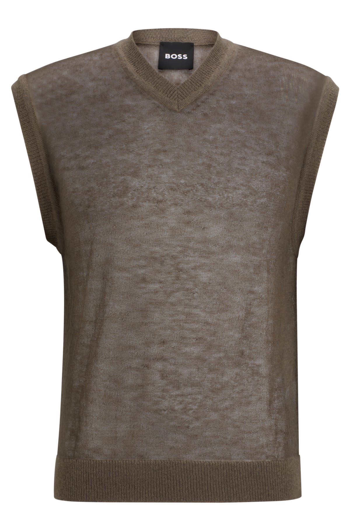 Regular-fit sleeveless sweater in a translucent knit, Brown