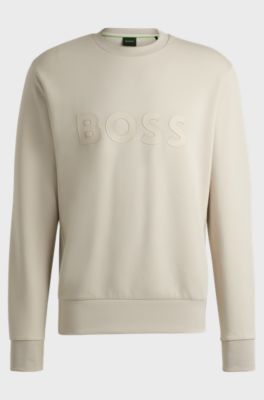 Stretch-cotton sweatshirt with logo, Light Beige