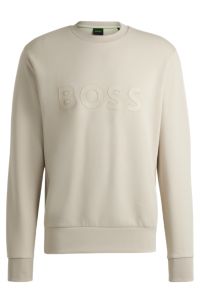 Stretch-cotton sweatshirt with logo, Light Beige