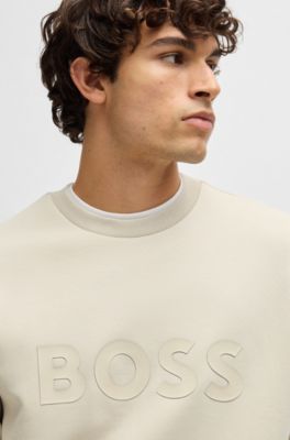 Stretch-cotton sweatshirt with sandwich logo, Light Beige